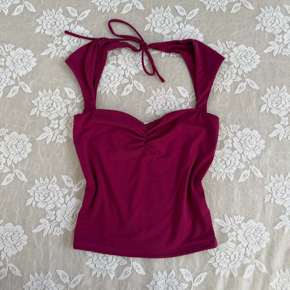 Garage Burgundy Ruched Halter Top size XS
